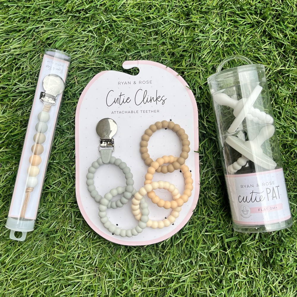 NWT Ryan & Rose newborn pacifier teether lot baby gift neutrals